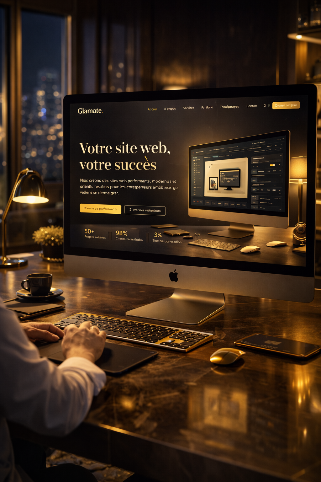 Site web premium Glamate affiché sur un iMac